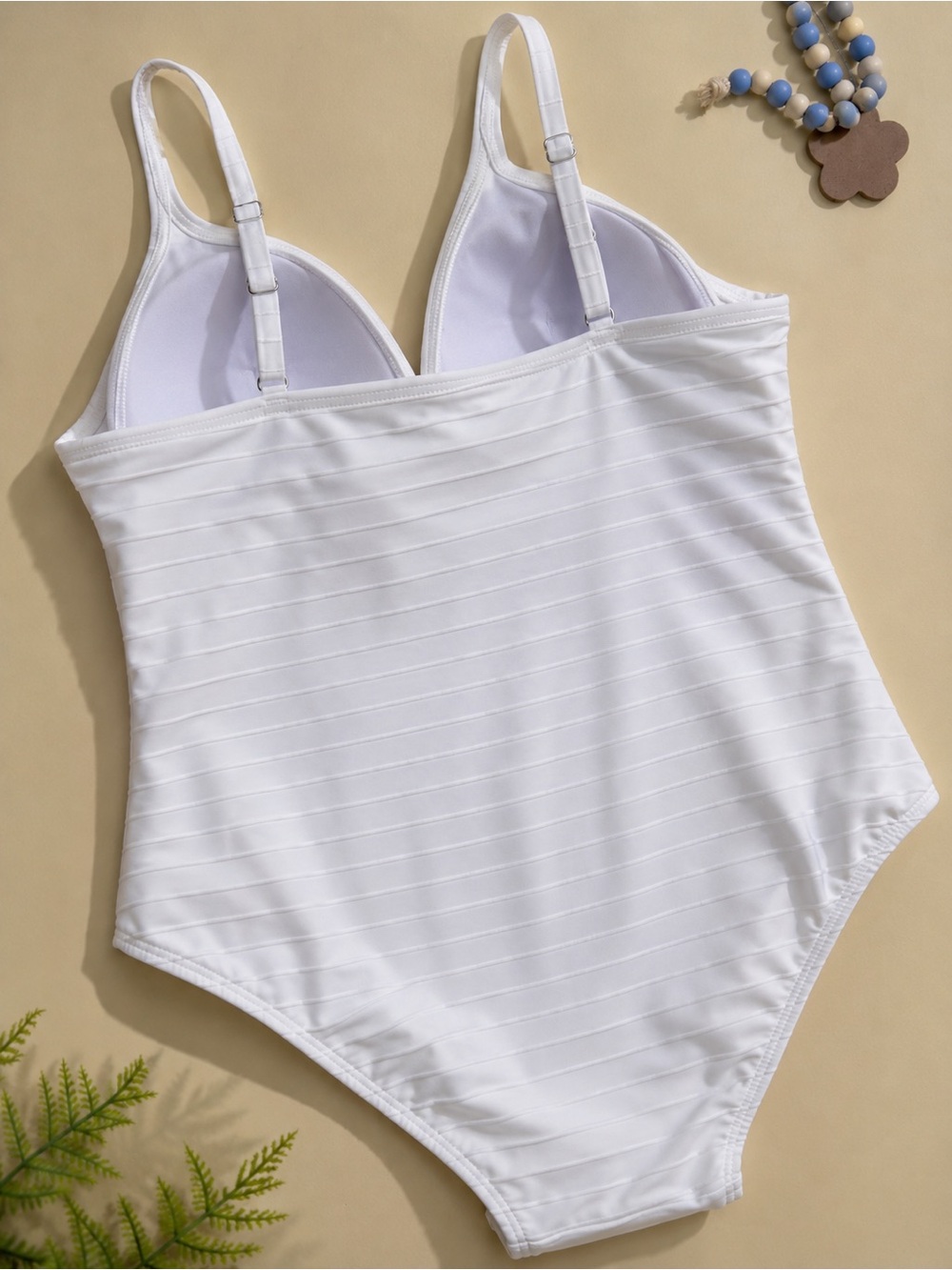 Lands’ End Size XL White Ribbed V-Neck One-Piece Swimsuit - Picture 4 of 7
